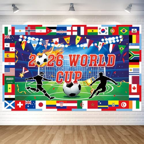 World Cup Backdrop International Country Flag Banner Background for Soccer Party Decorations World Cup Photo Booth Banner Sports Event Wall Decor for Birthday Tailgate BBQ Outdoor Indoor