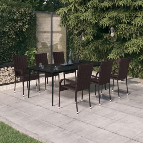 EMYRLXQW Muebles de exterior - Juego de muebles de exterior - Juego de comedor de jardín de 7 piezas, marrón y negro