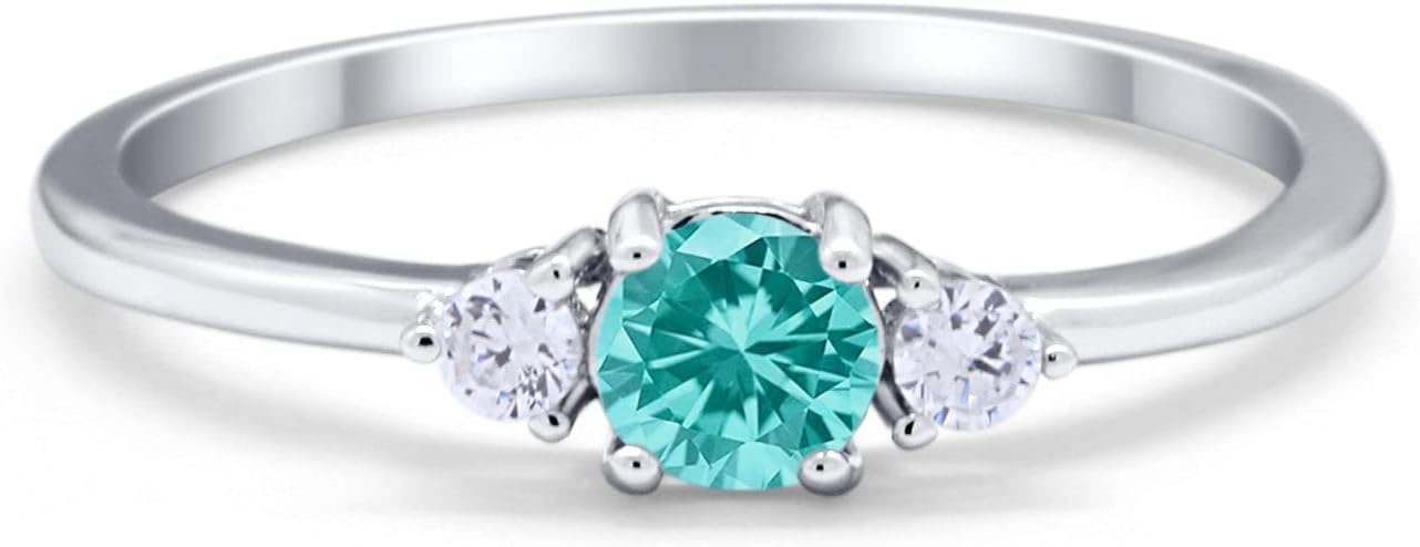 Blue Apple Co. Three Stone Wedding Engagement Ring Round Simulated Cubic Zirconia 925 Sterling Silver