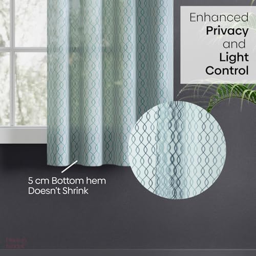 Image of haus & kinder Jacquard Sheer Window Curtains 5 Feet Long Pack of 2 Window Curtains, 5 Feet Curtains for Window, (Abstract Geometric Design, Misty Weave, 114x152cm)
