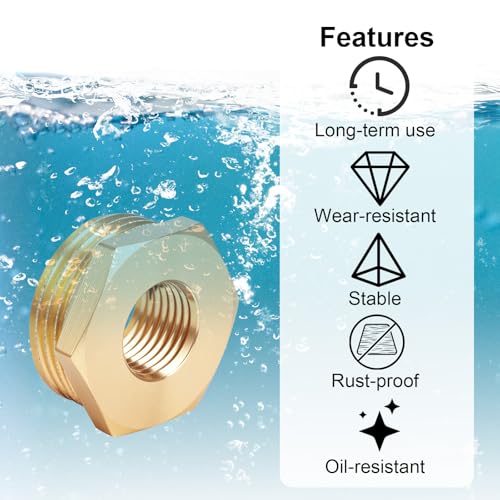 Image of lasuroa 2pcs Brass Reducer Hex Bushing, 3 /4 inch NPT Male to 1 /4 inch NPT Female Heavy Duty Threaded Pipe Fitting Reducer Adapter for Plumbing Gas Hydraulic Systems