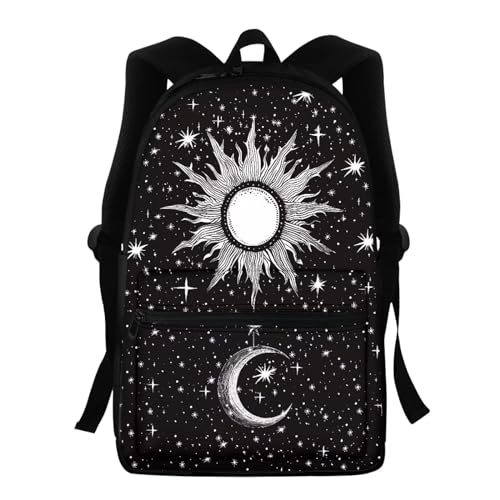 Black Moon Sun Backpack for Girls Fashion School Bag with Shoulder Straps Lightweight New Backpack for Teens Preschool Elementary School Students Trendy Travel Daypack Gifts