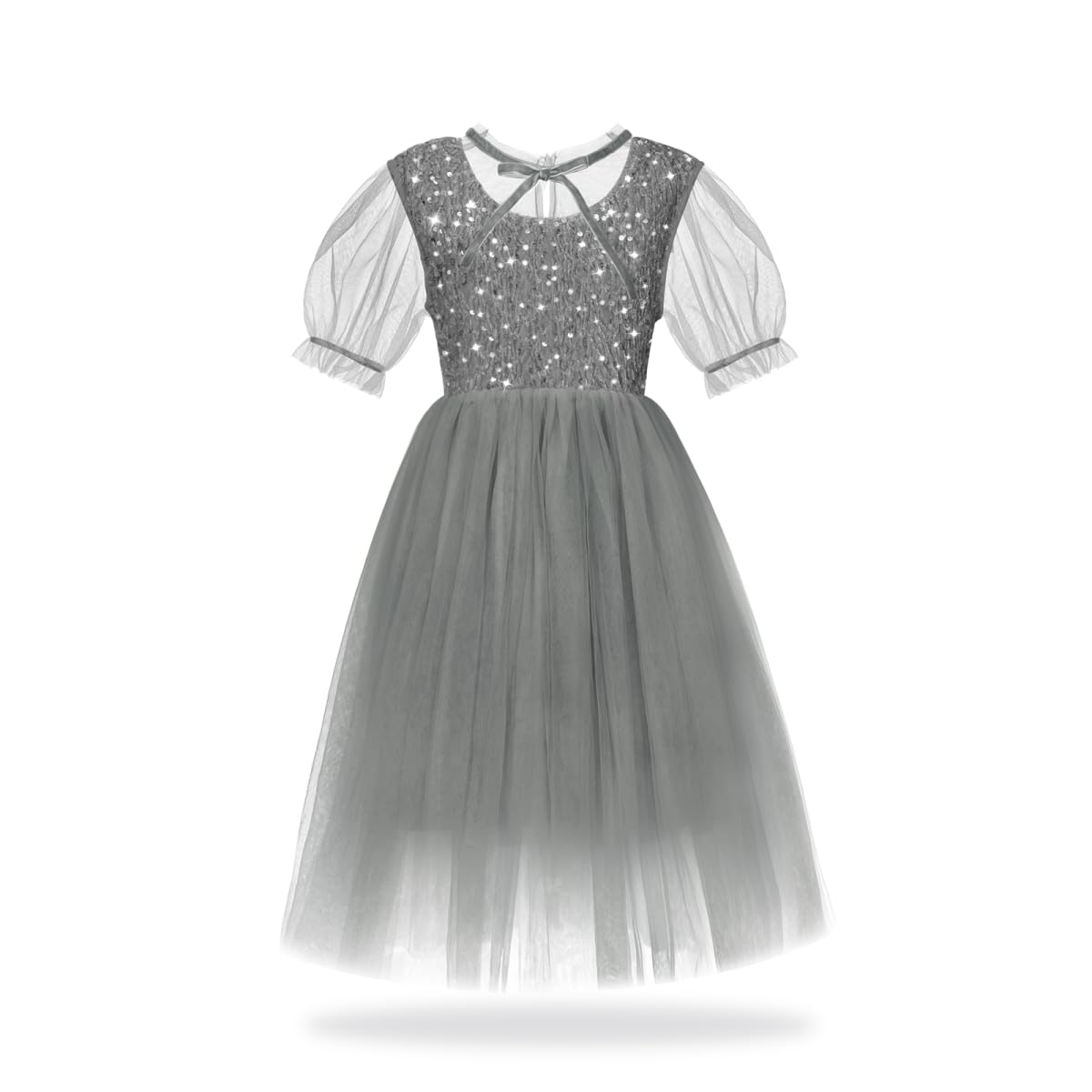 Girls Sequin Tulle Dress Sparkly Mesh Overlay Party Gown