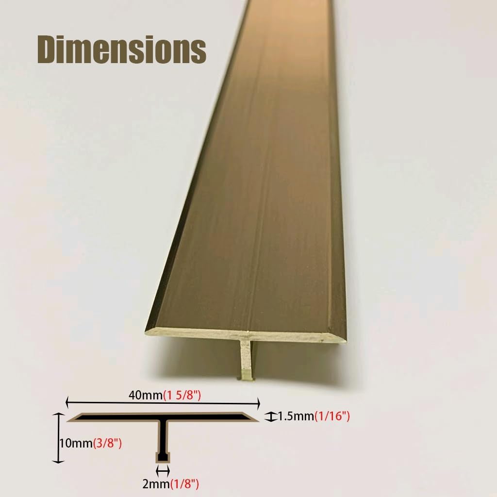 Brass T-Molding 20/25/30/40mm - Floor Transition Strip for Laminate Hardwood Tile, Threshold Gap Cover, No Drill Needed Anti-Slip Edge Trim (4 Sizes)(Brass,X-Large)