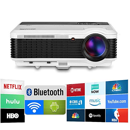 HD 1080P Projector WiFi and Bluetooth, Built-in Android OS for Streaming, 6000 High Lumen Home Outdoor Theater Dual HDMI, 4 Points Keystone Correction, EUG Smart Projectors with Speakers, White