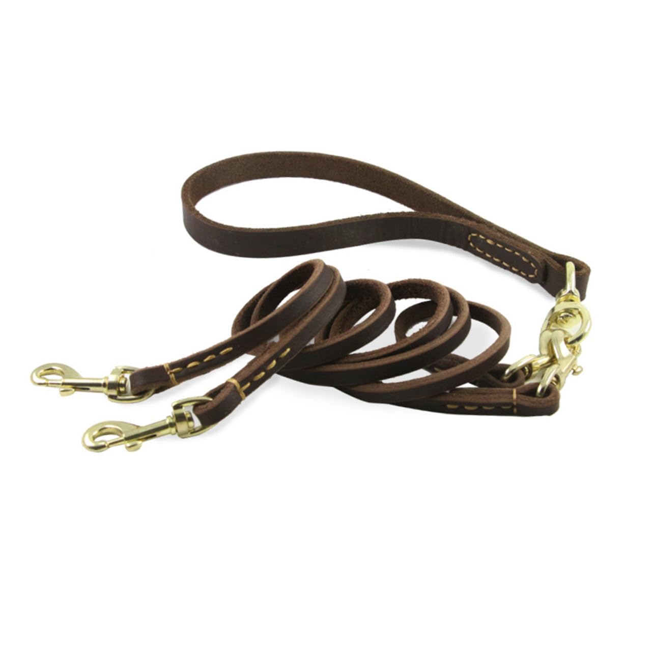Laisse Double Tête pour Chien Réglable en Cuir de Vache 1 Pièce | 1, 6 X 120cm, Style Mode, Légère et Robuste, pour Chien et Chiot, Extérieur et Voyages