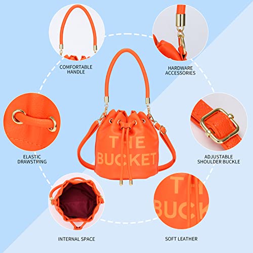 Image of JQAliMOVV Mini Leather Bucket Bags for Women Drawstring Bucket Purse Crossbody Handbags Hobo Bag
