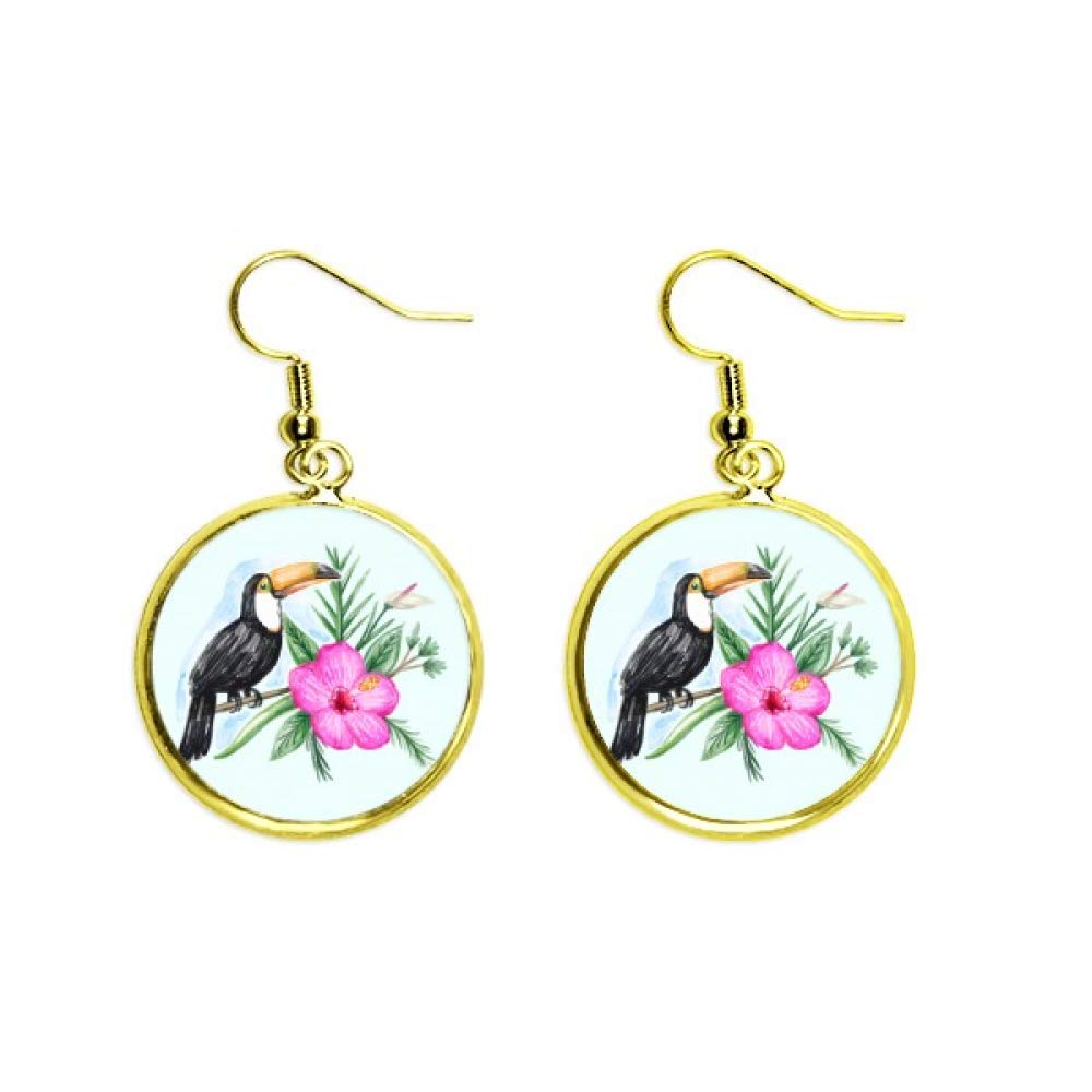 Pendientes Ramphastos toco ave tropical pendientes colgantes mujer gota dorada 2