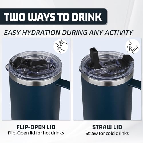 Image of 40 oz Tumbler with Handle and Flip Straw, 100% Leakproof Insulated Tumbler with Lid and Straw, Stainless Steel Insulated Travel Coffee Mug, Insulated Coffee Thermal Cup for Cold and Hot (Deep Blue)