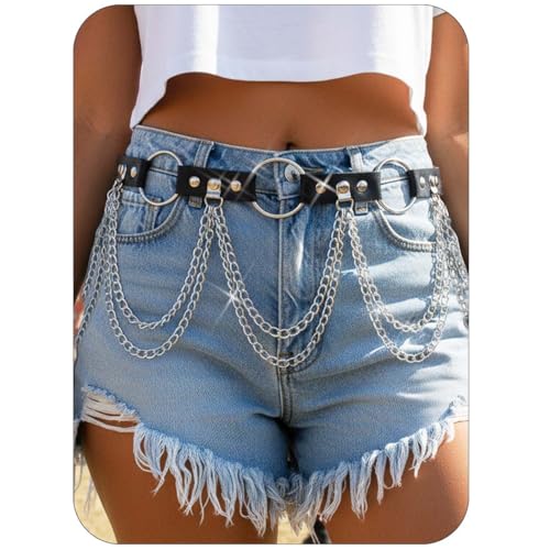 COSYDAYS Goth Chain Belt Black Leather Waist Chain Rave Body Chains Jewelry for Women