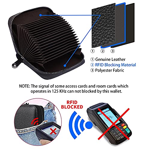 Linno Rfid 20 Card Slots Credit Card Holder Genuine Leather Small Card Case For Women Or Men Accordion Wallet With Zipper #TOP2