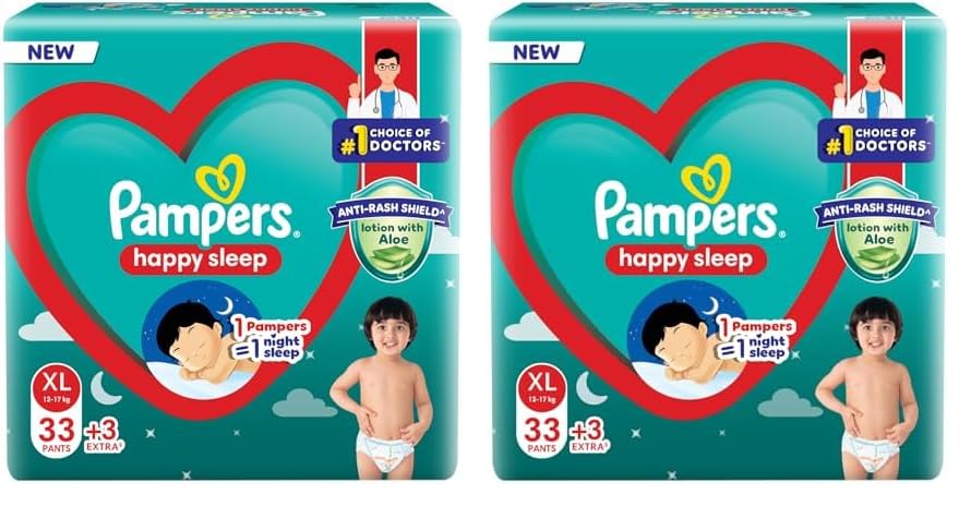 Image of Pampers Happy Sleep Pant Style Baby Diapers, X-Large (XL), 36 Count, 1 Pampers : 1 Night Sleep, with Anti Rash Shield, 12-17 Kg Diapers (Pack of 2)