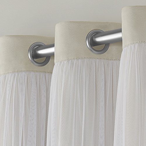 Image of TOWN & COUNTRY LUXE Talia Double Layer Indoor Curtains, Sheer and Room Darkening Blackout, Grommet Top, Energy Efficient, 2-Pack Set, 52 inchx108 inch, Sand
