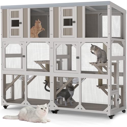 Image of PetsCosset Large Wooden Window Catio Outdoor Cat Enclosure on Wheels