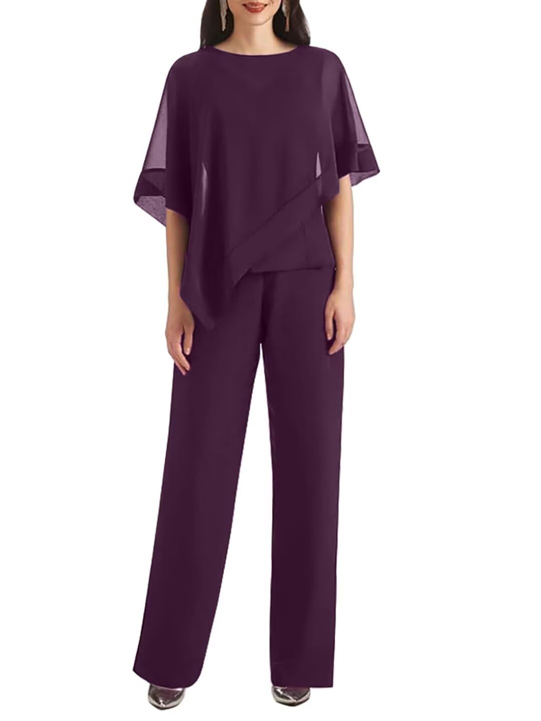 3 PCS Mother of The Bride Pant Suits for Wedding Chiffon Pant Suits for Women Dressy Wedding Guest