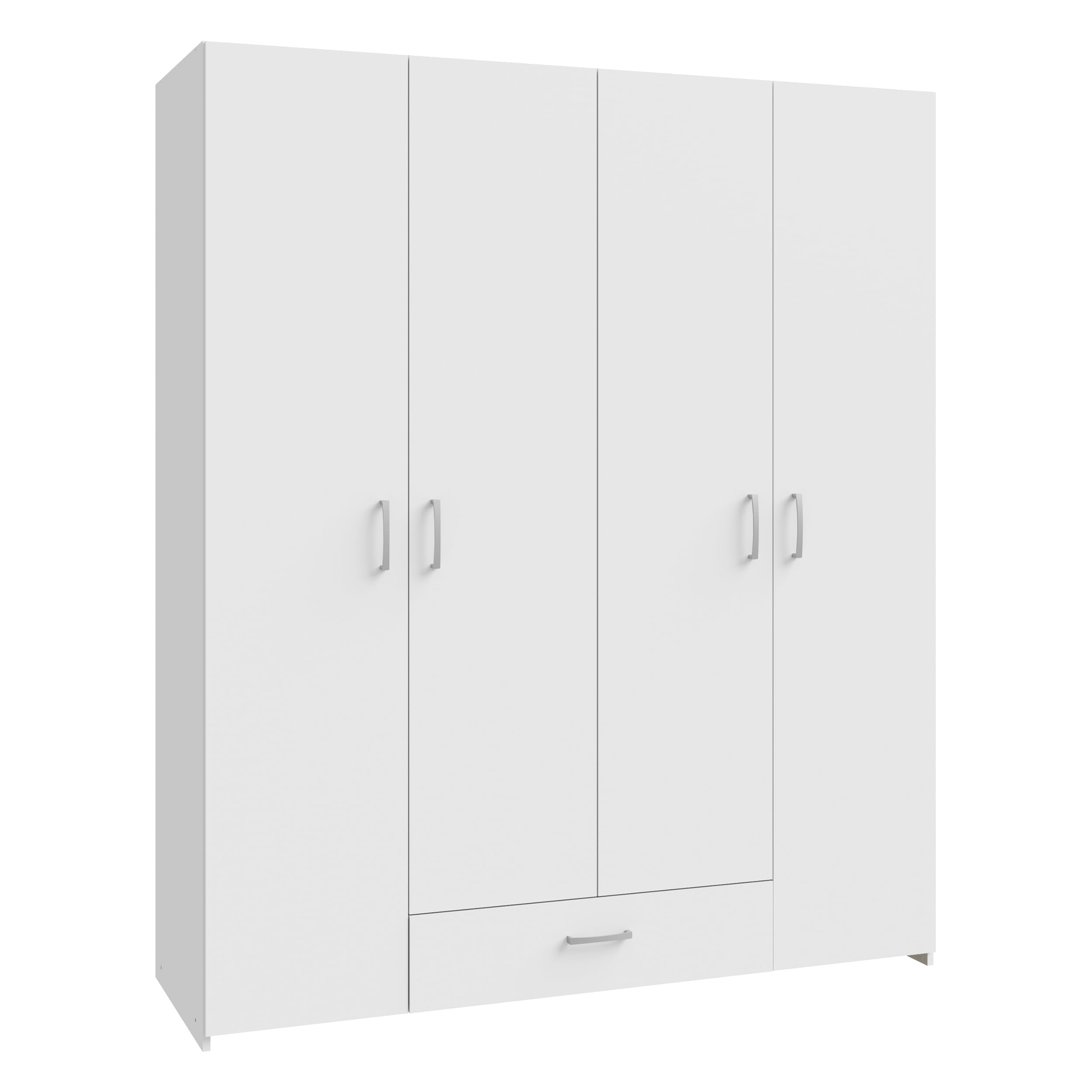 Forte ECONOBOX Kleiderschrank 160, moderner Schrank mit 4 Drehtüren und 1 Schublade, Holzwerkstoff, Weiß, 159,1 cm breit, 190,5 cm hoch, 54,4 cm tief