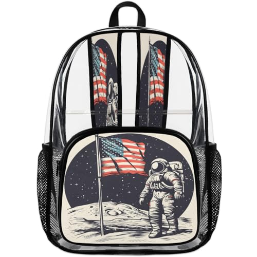 American Flag Clear Backpack for Stadium Events, Planets Astronaut Waterproof Clear Bag for Women Men Adult Sport Work Daily Music Festival and Concerts4