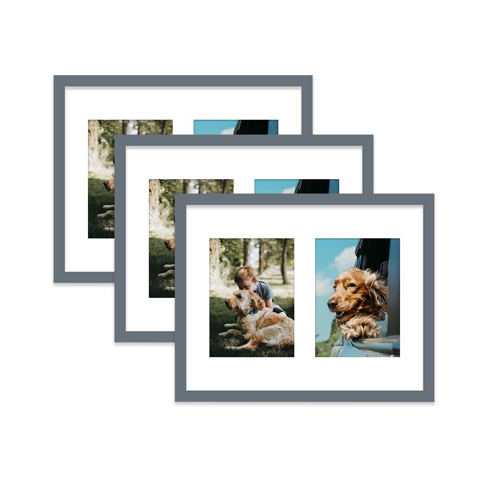 Grey Multi Photo Frame - Holds 2 x 7x5 Pictures, Family Collage Picture Frame for Wall Display, 14x11 Frame size, Set of 3 — image 1