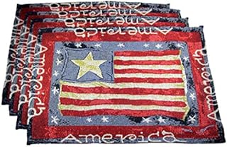 Woven Tapestry Patriotic Home American Flag Place Mats - Set of 4 (Flag in The Middle)
