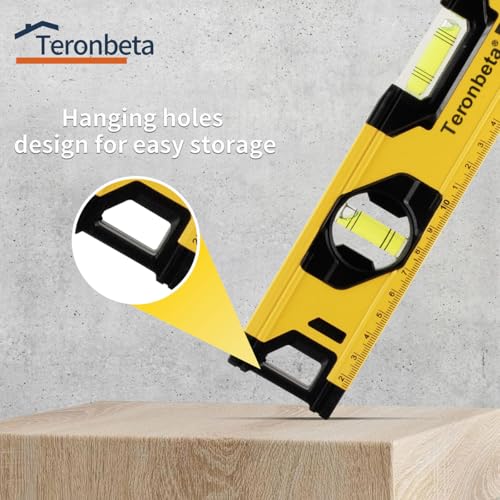 Teronbeta Wasserwaage 30 cm Verfügt über Rundum Ablesbar 3 Libellen 0°/45°/90°, Aluminium Gehäuse mit Magnet System und Stoßdämpfende Endkappen