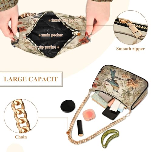 Shoulder Bags for Women Rustic Flowers Spring Bird Butterfly Hobo Tote Handbag Small Clutch Purse with Zipper Closure4