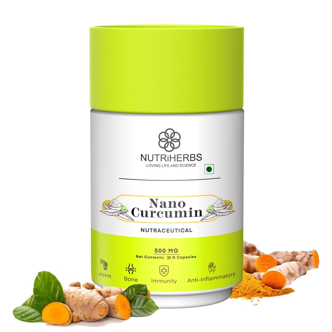 NUTRiHERBS Nano Curcumin 500mg Capsules | Immunity Booster for Men & Women | Joint Pain Relief & Digestion Support | Turmeric Curcumin with Piperine for Better Absorption (30 Capsules Pack of 1)