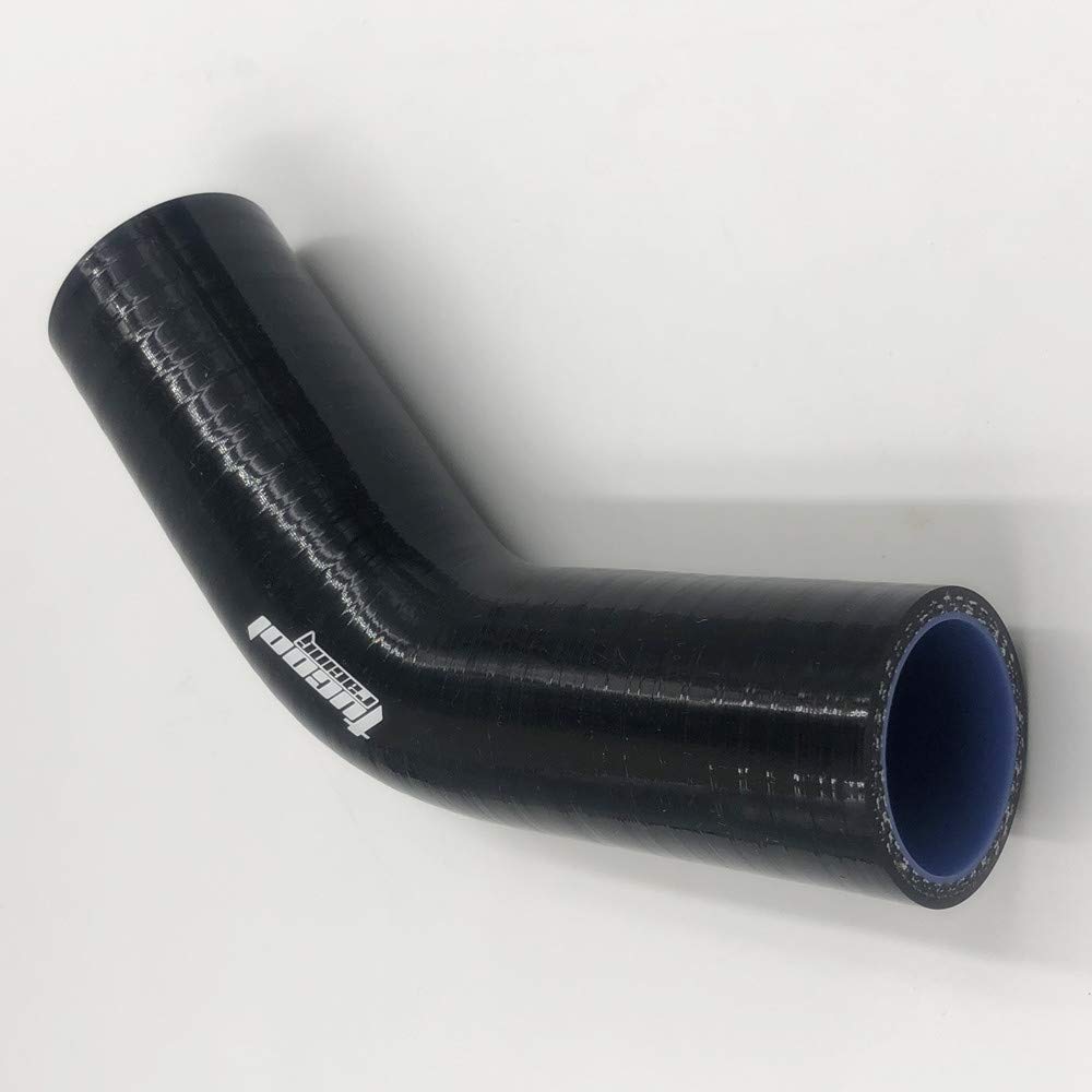 Tucool Racing Universal 4-Ply High Performance 45 Degree Elbow Coupler Silicone Hose Turbo Intercooler Intake Piping Length 102mm Thickness 5mm with T-Bolt Clamps (Black, 38mm (1.5"))