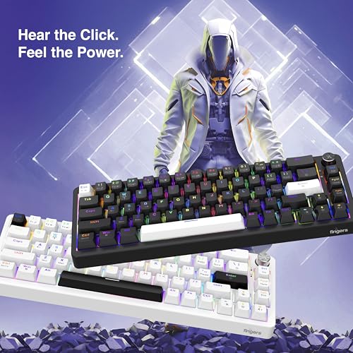 Image of FINGERS Savage-MK2 Wired Mechanical Gaming Keyboard (65% Compact 67 Keys, Hot-Swappable Switches, 2-Layer Gasket, 11 RGB Modes, Volume Control Knob, 100% Anti-Ghosting, 50M Keystrokes) - Crystal White