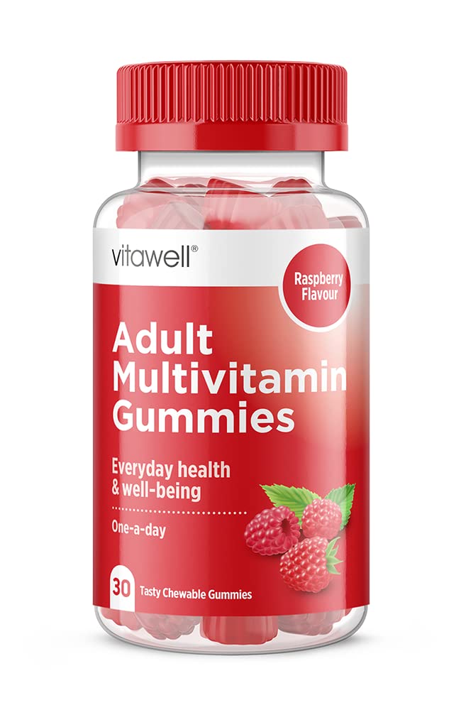 Vitawell Adult Multivitamin Gummies | 30 Raspberry Flavour Gummies | 1 Months’ Supply | One a Day Chewable Adult Multivitamins | 10 Essential Adult Vitamins | by Vitawell
