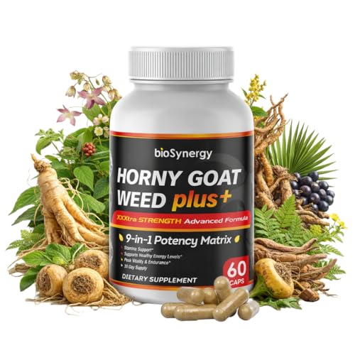 Premium Horny Goat Weed with Maca Root Supplement for Men and Women 1000mg - 9 in 1 MAX Strength Energy Booster – with Ginseng, Tongkat Ali, Saw Palmetto – Energy, Stamina & Mood Support - 60 Capsules