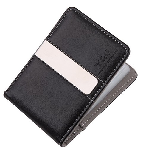 Y&G YCC1005 Gray Black Leather Wallet Money Clip 15 Card Holder Designer For Mens Perfect Economics Presents