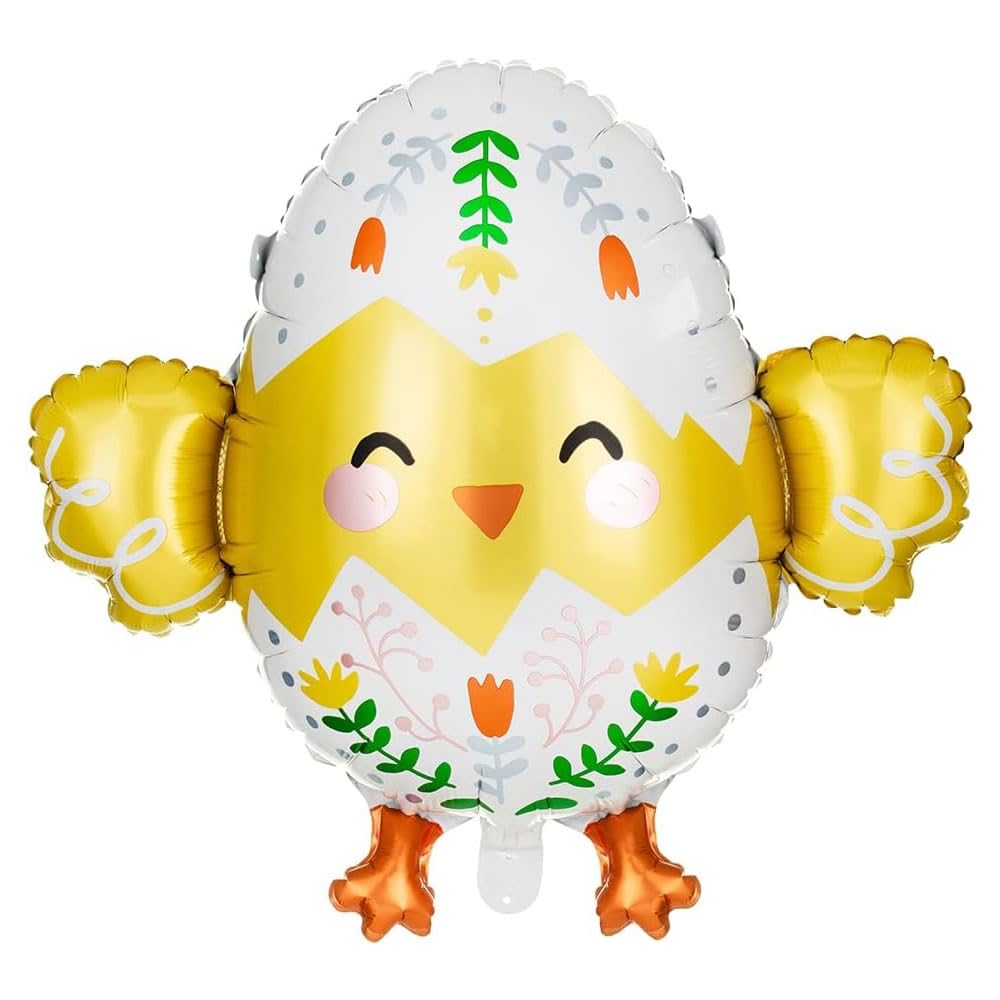 Easter Chick Foil Balloon Spring Party Decoration | 57cm Tall Inflated | Yellow and White Floral Design