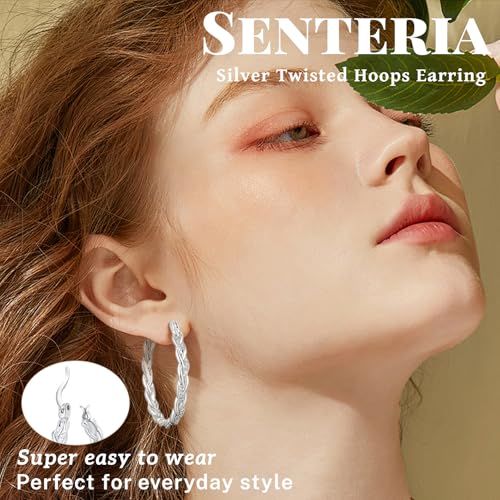 Senteria Silver Twisted Hoops Earring for Women Hypoallergenic Sterling Silver Post Hoop Earrings with AAA+ Cubic Zirconia 14K Gold Plated Hoop Earrings for Women 30/40/50MM4