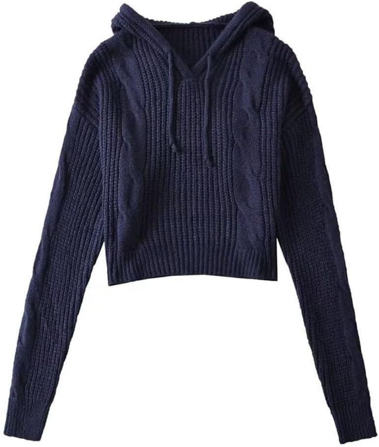 BEIIQIG ルーズカジュアルプルオーバーショートセーターレディースだらしないフード付き巾着ニットチュニック(M)