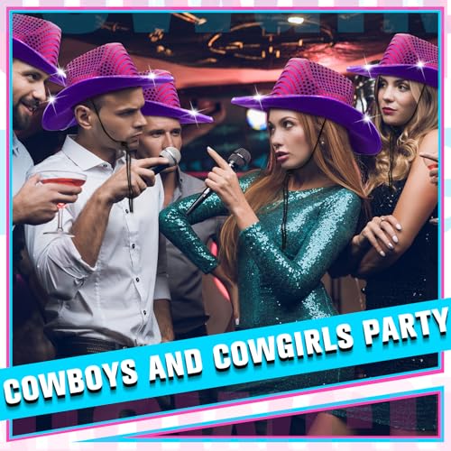 Image of Kigeli 10 Pcs Lights LED Cowboy Hat for Adult LED Flashing Hat for Western Cowboy Women Men Role Play
