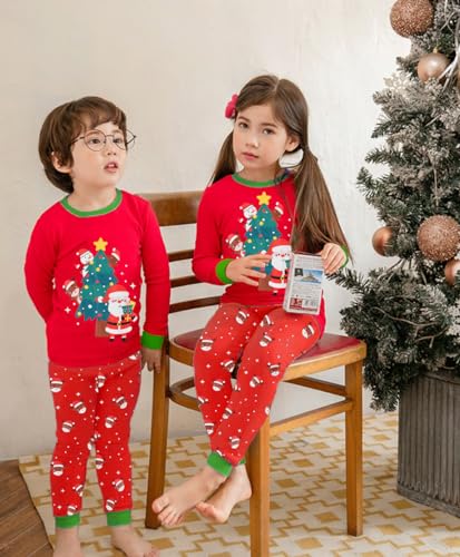 DDSOL Toddler Boys Girls Christmas Pajamas Dinosaur Jammies Santa Claus Kids Cotton Sleepwear Set2