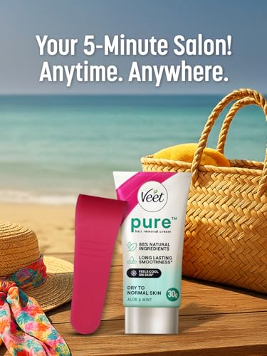 Image of Veet Pure Hair Removal Cream for Women| Dry to Normal Skin - 30g | Aloe Vera & Rose | Body & Bikini Line |Underarm & Leg Hair Removal | Smooth Skin Formula