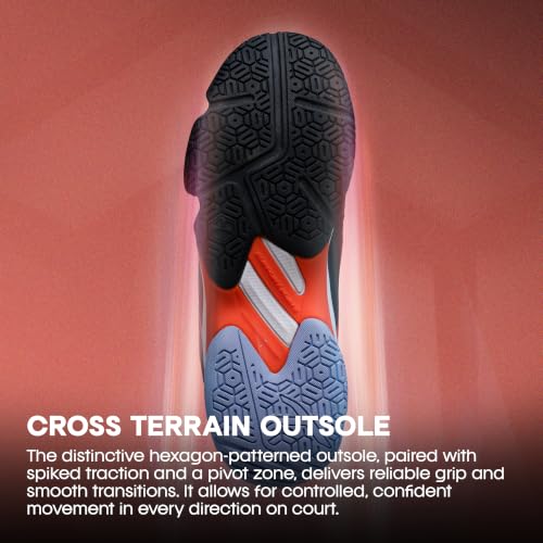 Image of HNDRD Hyperspeed Badminton Shoes (Non Marking) Indoor Sports | All-Day Comfort & Support | Cloud-Cushion Midsole | Active Grip Sole | Effortless Control (White /Crimson ; UK 11)