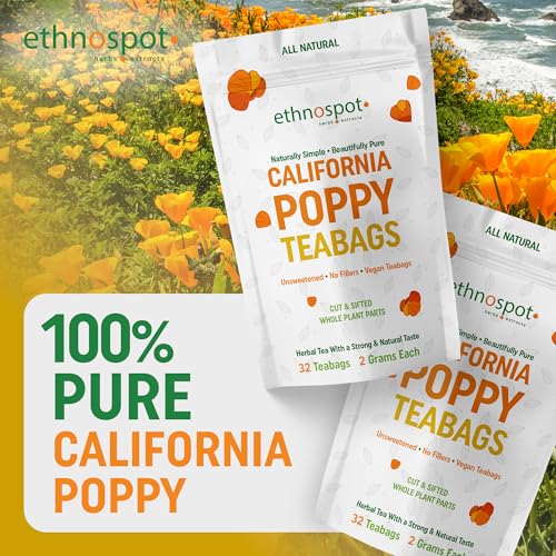 California Poppy Tea - Pure California Poppy Teabags - 100% Natural Herbal Tea For Relaxation Sleep Stress Relief & Calming Nervous System - 2 Gram Teabags - 32 Vegan Teabags - Image 4