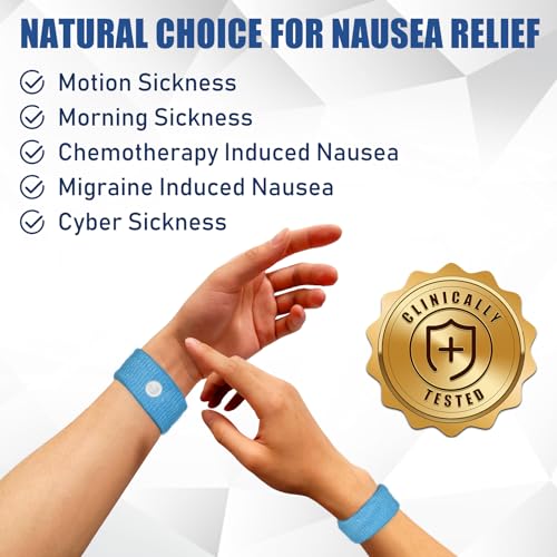 Image of Hionfurt Motion Sickness Bands Anti Nausea Wristband for Adult and Kids Morning Sickness Relief for Pregnant Women Acupressure Nausea Relief for Car, Sea, Air Sickness - 1 Pair Blue