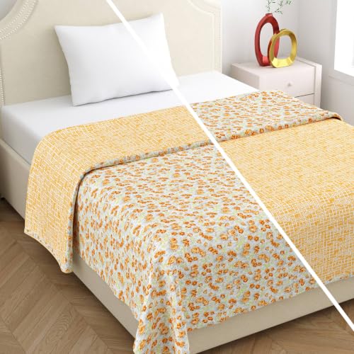 Image of Home Ecstasy 100% Cotton Mulmul Reversible Dohar for Single Bed 210 GSM (56 x 88 inches), Mustard