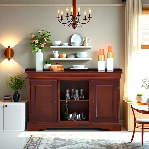 Image of Royaloak Texas American Wooden Side Board | Solid Wood Veneer | Beveled Top Design | Ample Storage | Telescopic Channels | Wooden Knobs | Classic Design | American Collection
