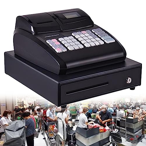 XNZJHPP Caja registradora electrónica multifunción de 48 Teclas, con Pantalla Principal y Pantalla para Clientes, Cajas Inteligentes con Impresora térmica, para pequeñas Empresas (Black)