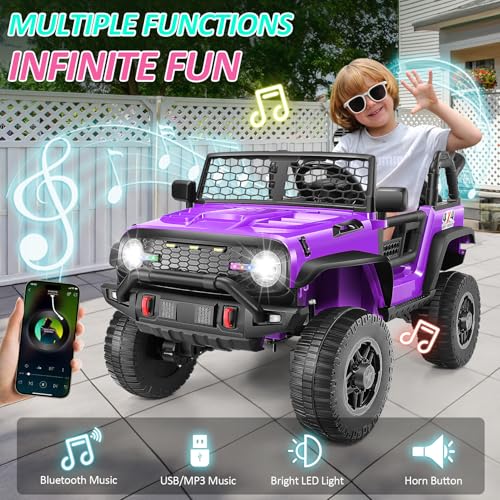 Hikole 24V Two Seater Ride On Car with Remote Control, Kids Electric Vehicles, 4×100W Power Motors, 4WD/2WD Switchable, - Additional View