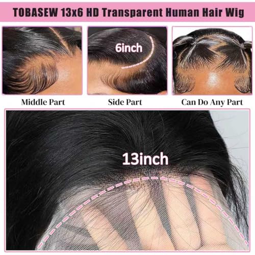 Image of 13x6 HD Lace Front Wigs Human Hair 200 Density Soft Silky Straight Human Hair Lace Frontal Wigs for Women Real 100% Virgin Hair Can Last 6-9 Months Life Straight Glueless Wigs Human Hair 28Inch