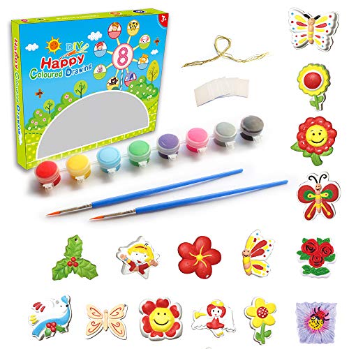 Crafts for Kids Ages 4-8 Gardon Painting Set for Girls Boys - 15Pcs Kids Crafts Flower Butterfly Figurines Paint Set for Kids Birthday Christmas Party