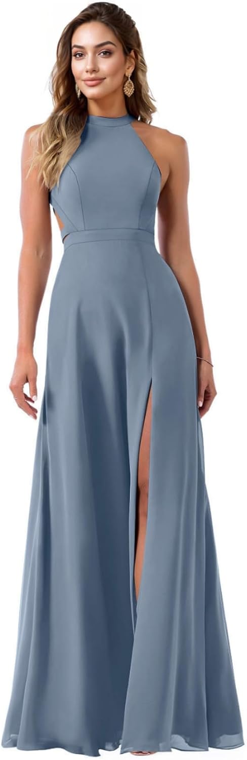 navy blue dress for baby girl A-Line/Princess Halter High Neck Beaded Two Piece Prom Dresses APD3037 main image 1
