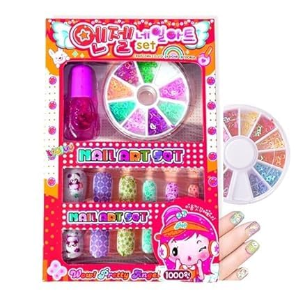 Nails Art Kit with 12 Different Nail Set, 100 Nail Décor Dust and a Nail Polish, Nail Art Kit - Play Washable Makeup Set for Kids Girl's-image-10