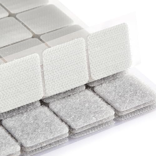 Image of ECOHomes (1x1 Inch, 48 Set Squares) Strips with Adhesive for Fabric, Grey | No Sew, Stick On for Fabric, Sticky Back for Clothes, Curtains, Heavy Duty, Double Sided Hook and Loop Hem Tape Fasteners