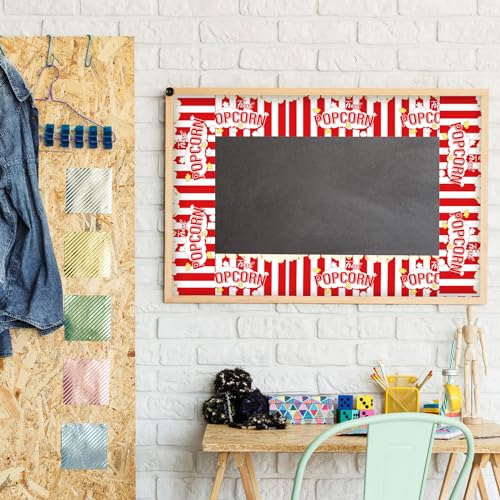 Image of Whaline 32.8ft Popcorn Bulletin Board Borders Red White Stripe Popcorn Die-Cut Border Trim for School Classroom Office Chalkboard Decoration